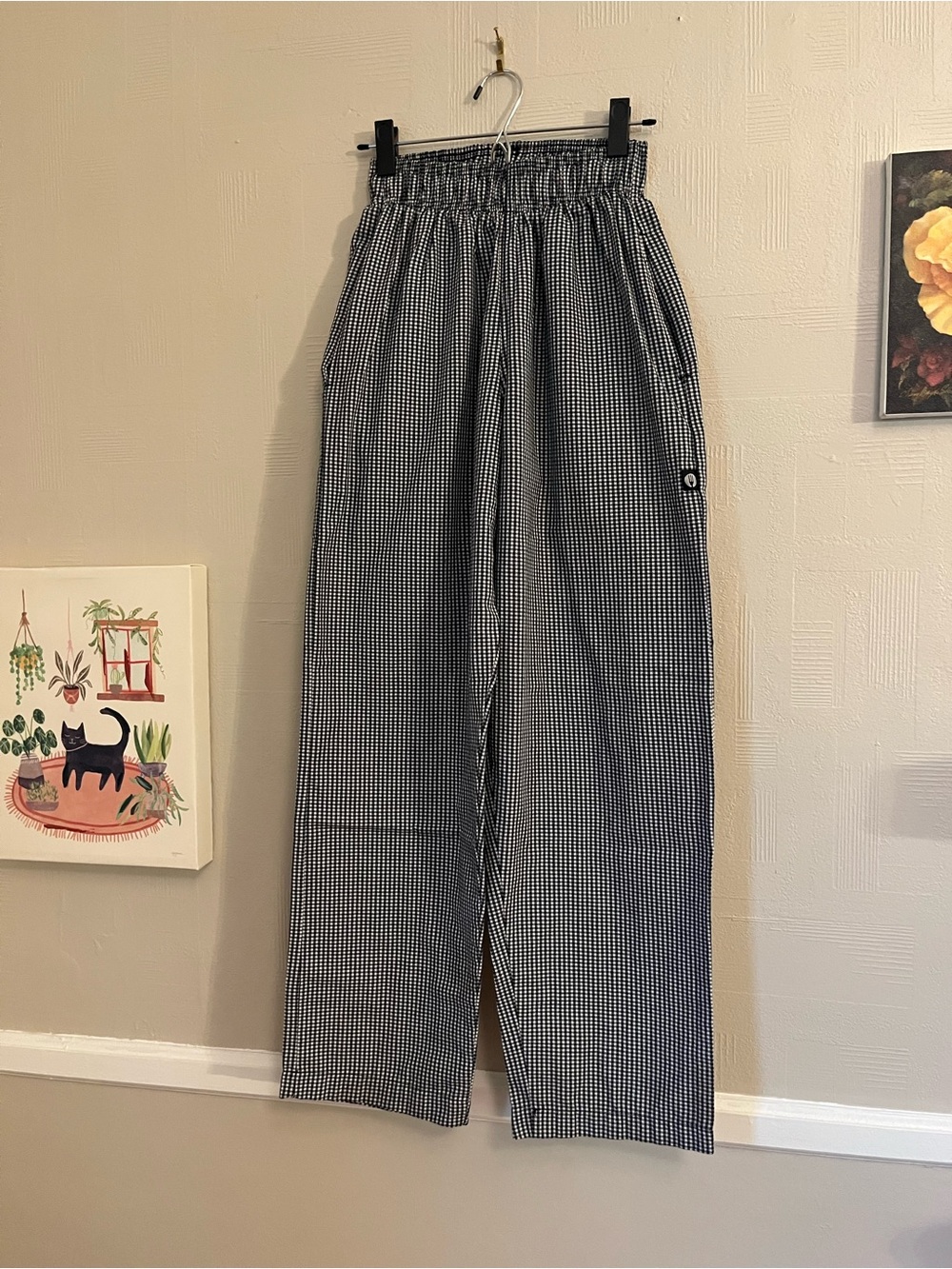 High-Rise Black & White Check Chef Pants